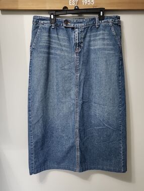 Eddie Bauer Vintage 90s Denim Maxi Skirt Size 16 Button Pocket Modest Western